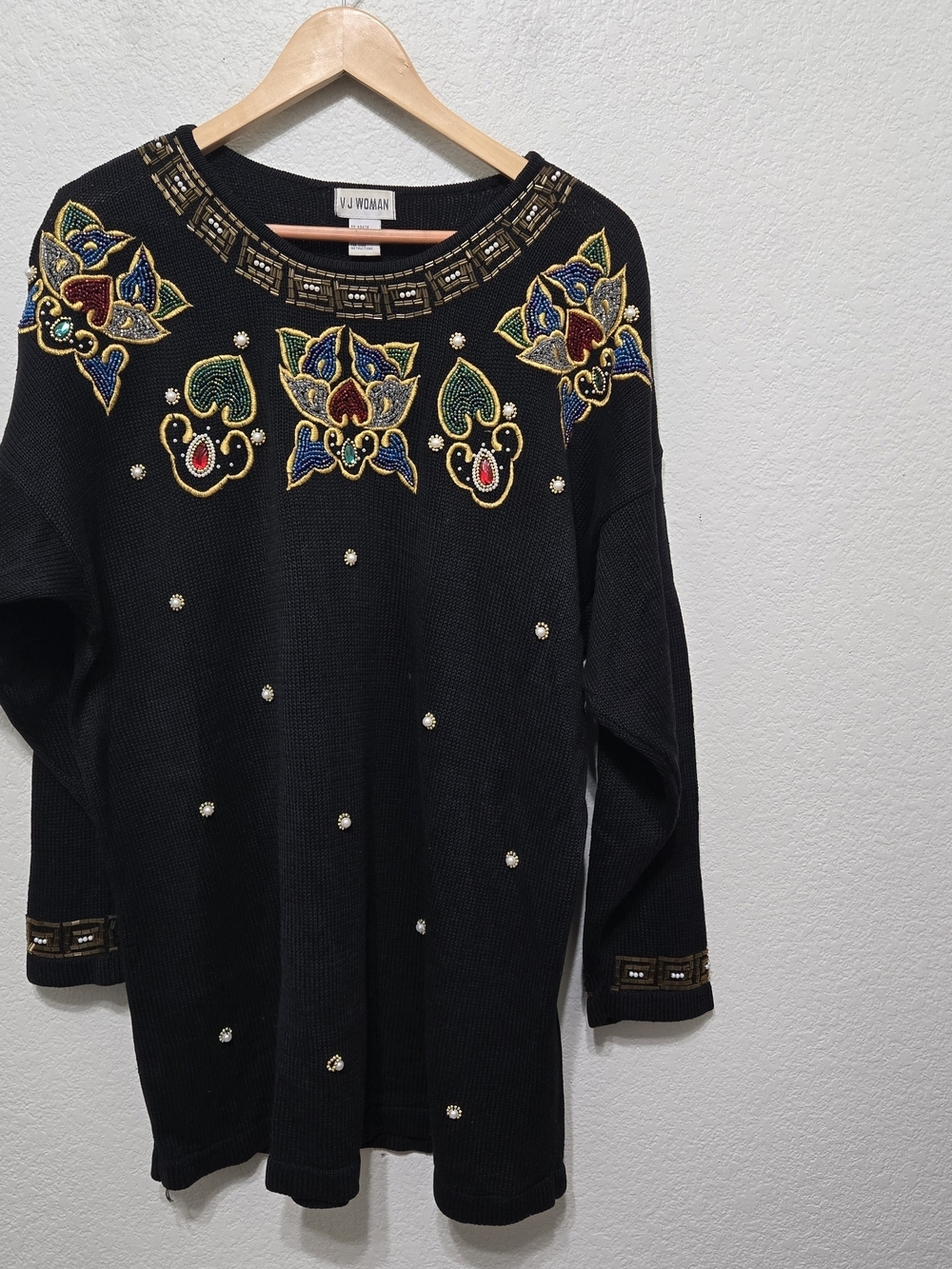 Vintage VJ Woman Black Embellished Beaded Sweater Size 1X